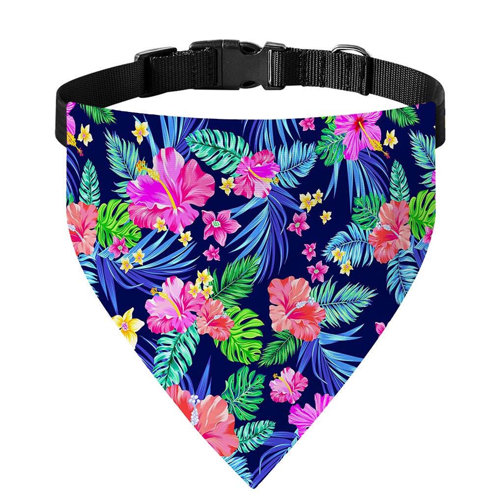 Hawaii Exotic Flowers Pattern Print Over The Collar Dog Bandana