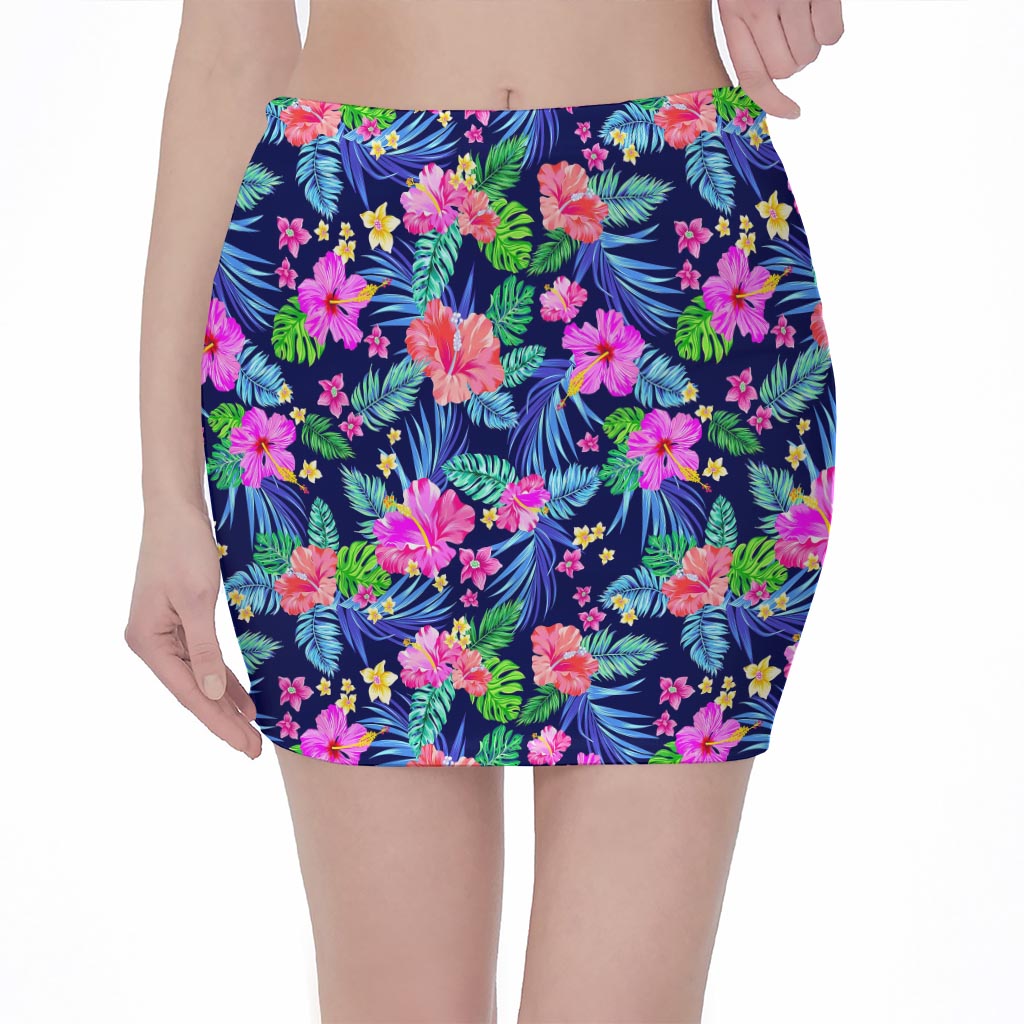 Hawaii Exotic Flowers Pattern Print Pencil Mini Skirt
