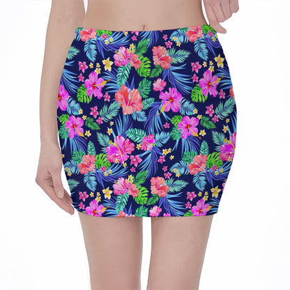 Hawaii Exotic Flowers Pattern Print Pencil Mini Skirt