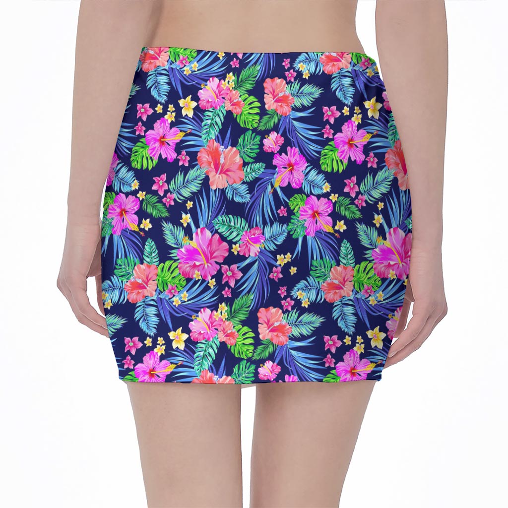 Hawaii Exotic Flowers Pattern Print Pencil Mini Skirt