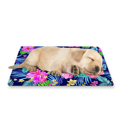 Hawaii Exotic Flowers Pattern Print Pet Cooling Mat Cover