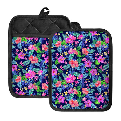 Hawaii Exotic Flowers Pattern Print Pot Holders With Pocket