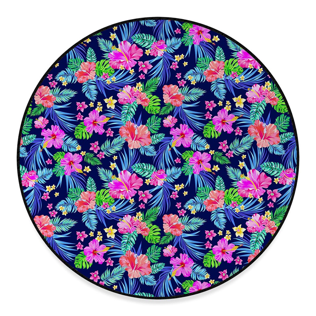 Hawaii Exotic Flowers Pattern Print Round Floor Mat