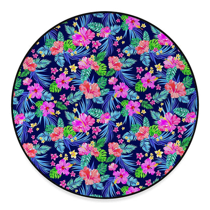 Hawaii Exotic Flowers Pattern Print Round Floor Mat