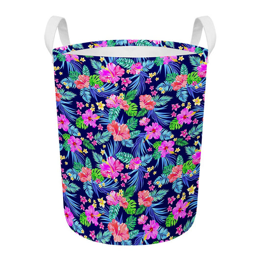 Hawaii Exotic Flowers Pattern Print Round Laundry Basket