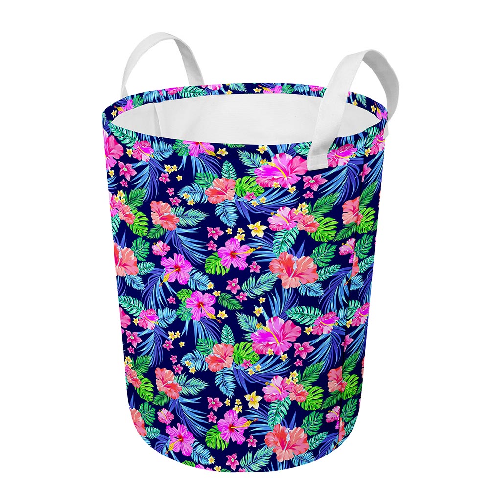 Hawaii Exotic Flowers Pattern Print Round Laundry Basket