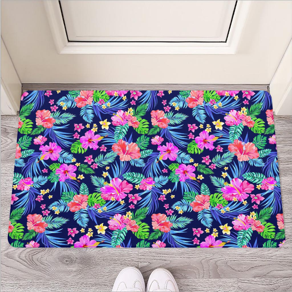 Hawaii Exotic Flowers Pattern Print Rubber Doormat