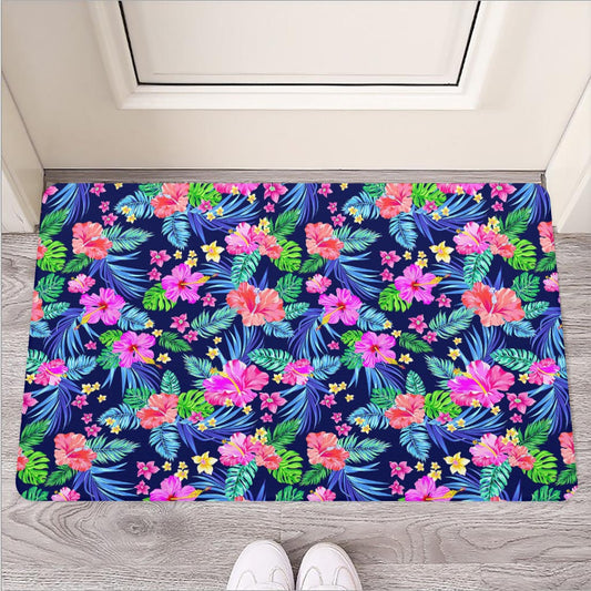 Hawaii Exotic Flowers Pattern Print Rubber Doormat