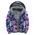 Hawaii Exotic Flowers Pattern Print Sherpa Lined Zip Up Hoodie