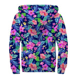 Hawaii Exotic Flowers Pattern Print Sherpa Lined Zip Up Hoodie