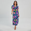 Hawaii Exotic Flowers Pattern Print Short Sleeve Maxi Dress