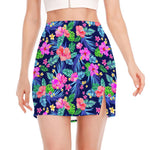 Hawaii Exotic Flowers Pattern Print Side Slit Mini Skirt