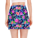Hawaii Exotic Flowers Pattern Print Side Slit Mini Skirt
