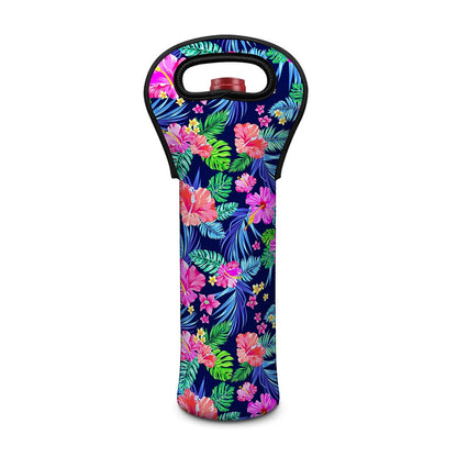 Hawaii Exotic Flowers Pattern Print Single Neoprene Wine Tote