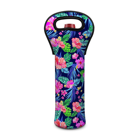 Hawaii Exotic Flowers Pattern Print Single Neoprene Wine Tote