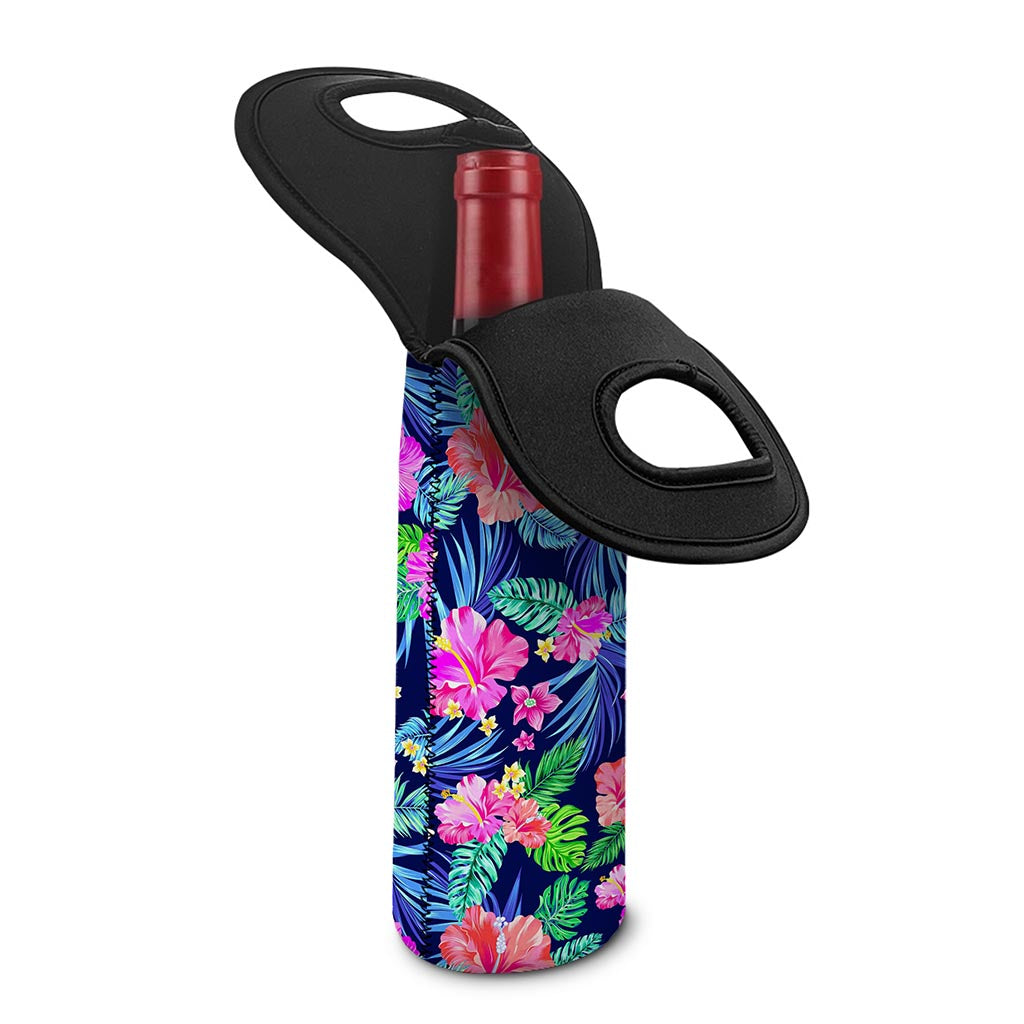 Hawaii Exotic Flowers Pattern Print Single Neoprene Wine Tote