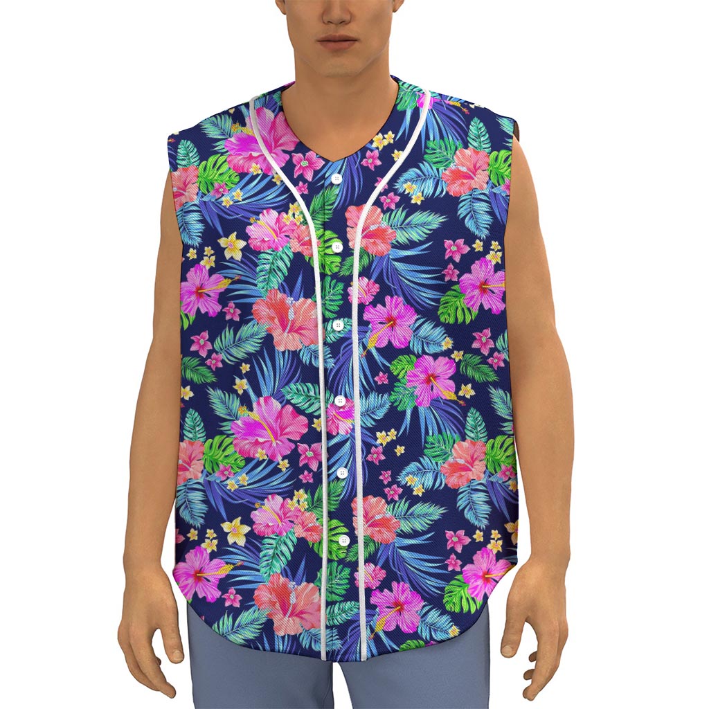 Hawaii Exotic Flowers Pattern Print Sleeveless Baseball Jersey