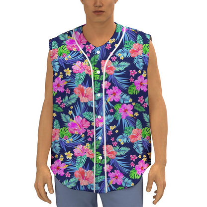 Hawaii Exotic Flowers Pattern Print Sleeveless Baseball Jersey