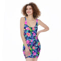 Hawaii Exotic Flowers Pattern Print Sleeveless Bodycon Dress