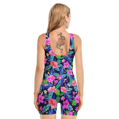 Hawaii Exotic Flowers Pattern Print Sleeveless One Piece Swimsuit