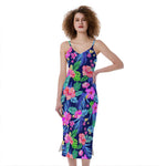 Hawaii Exotic Flowers Pattern Print Slim Fit Midi Cami Dress