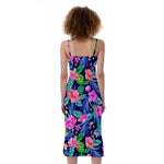 Hawaii Exotic Flowers Pattern Print Slim Fit Midi Cami Dress