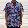 Hawaii Exotic Flowers Pattern Print Textured Short Sleeve Shirt