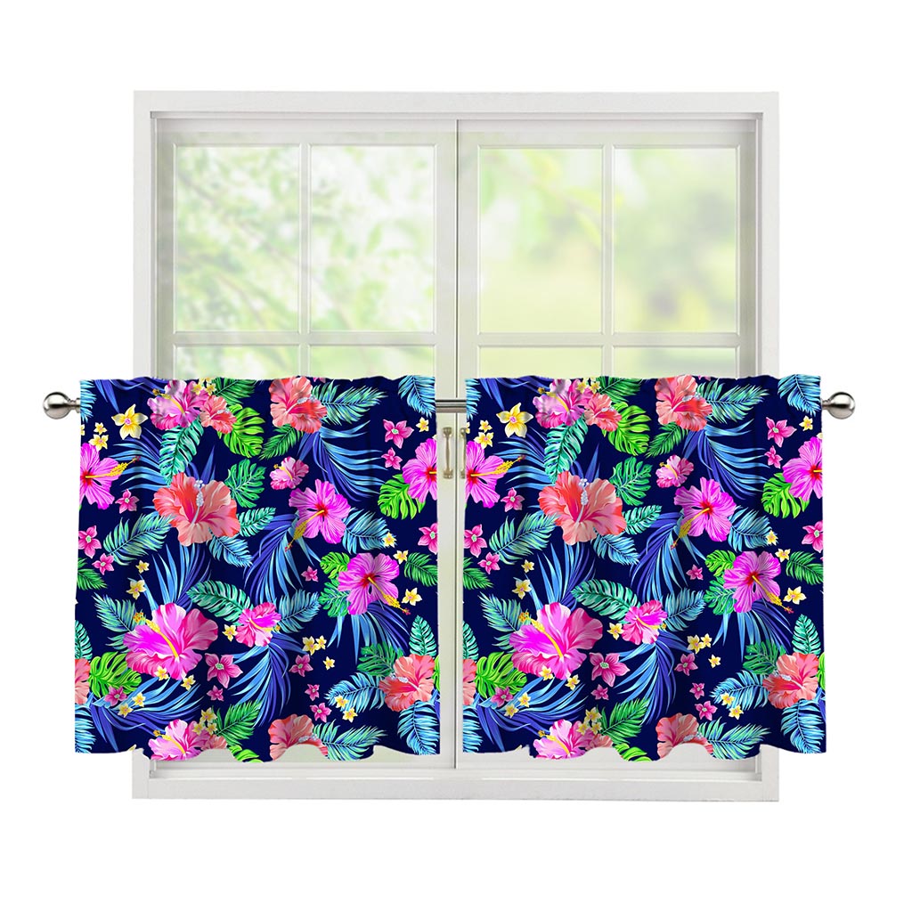Hawaii Exotic Flowers Pattern Print Tier Curtains