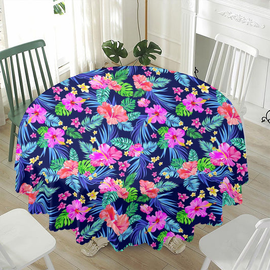 Hawaii Exotic Flowers Pattern Print Waterproof Round Tablecloth