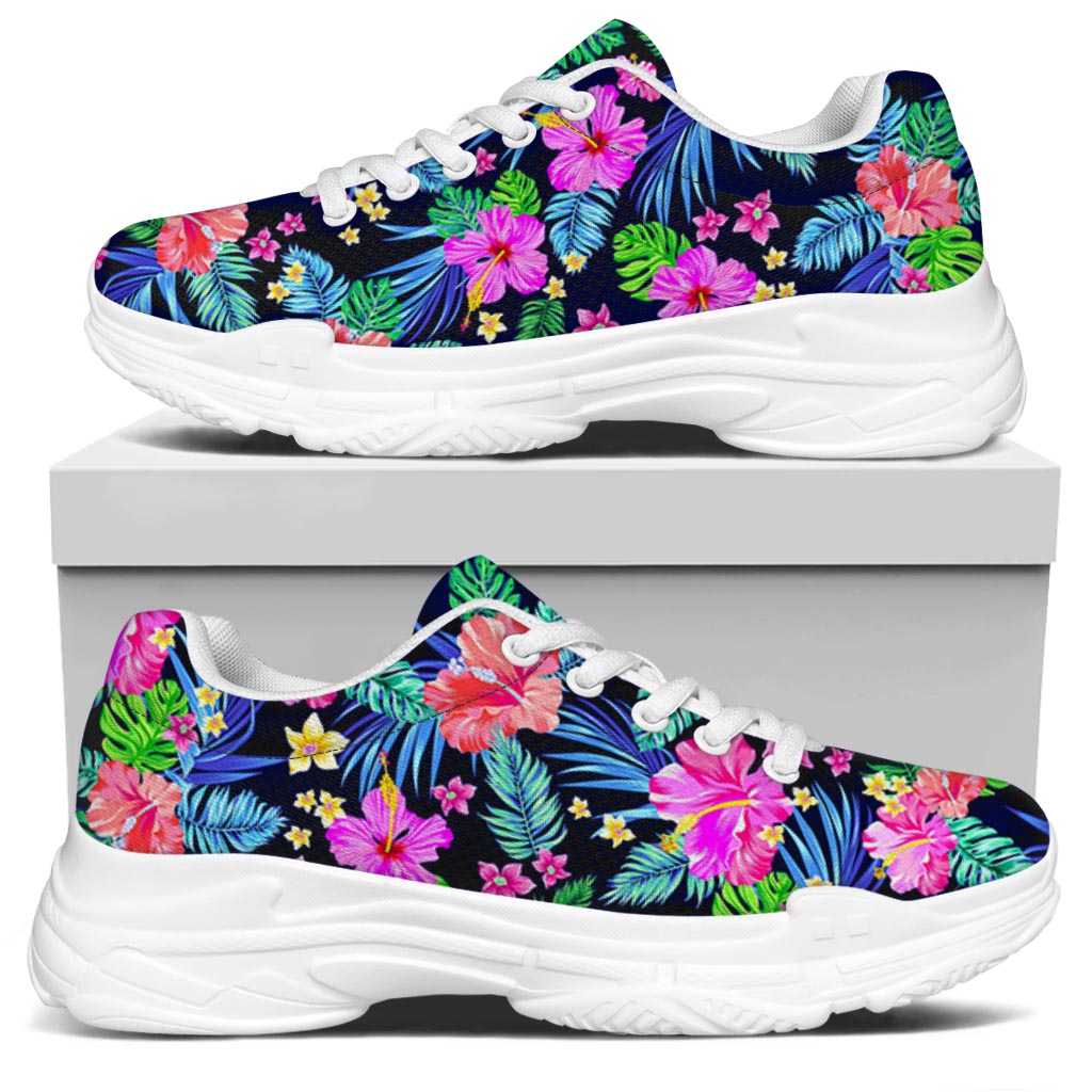 Hawaii Exotic Flowers Pattern Print White Chunky Shoes