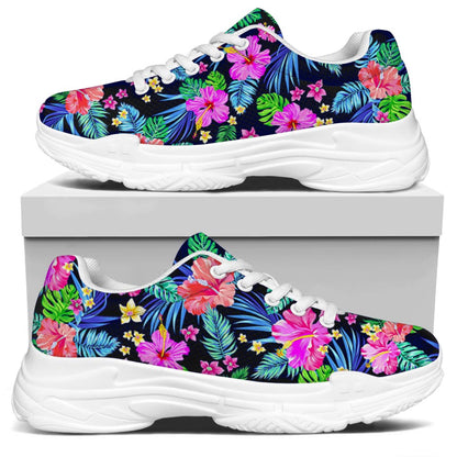 Hawaii Exotic Flowers Pattern Print White Chunky Shoes