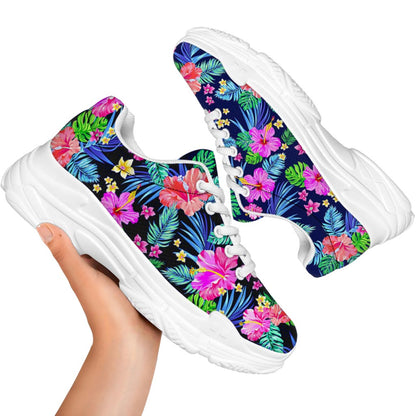 Hawaii Exotic Flowers Pattern Print White Chunky Shoes
