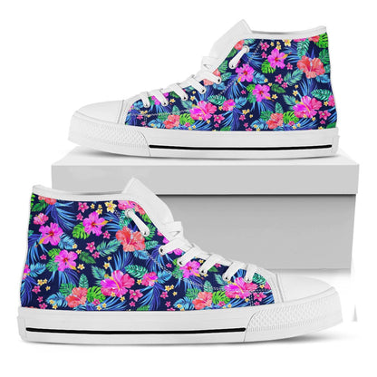 Hawaii Exotic Flowers Pattern Print White High Top Sneakers