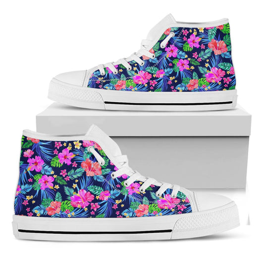 Hawaii Exotic Flowers Pattern Print White High Top Sneakers