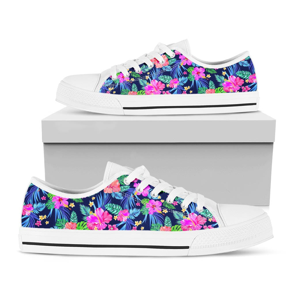 Hawaii Exotic Flowers Pattern Print White Low Top Sneakers