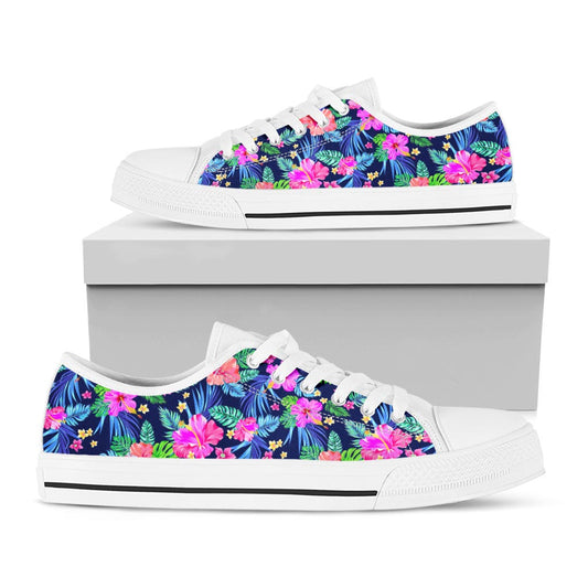Hawaii Exotic Flowers Pattern Print White Low Top Sneakers