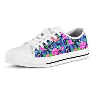 Hawaii Exotic Flowers Pattern Print White Low Top Sneakers