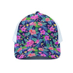 Hawaii Exotic Flowers Pattern Print White Mesh Trucker Cap