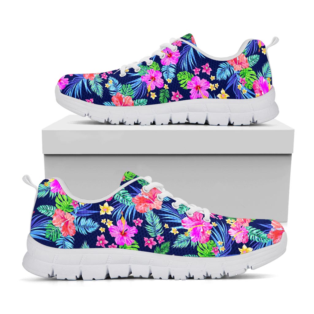 Hawaii Exotic Flowers Pattern Print White Running Shoes