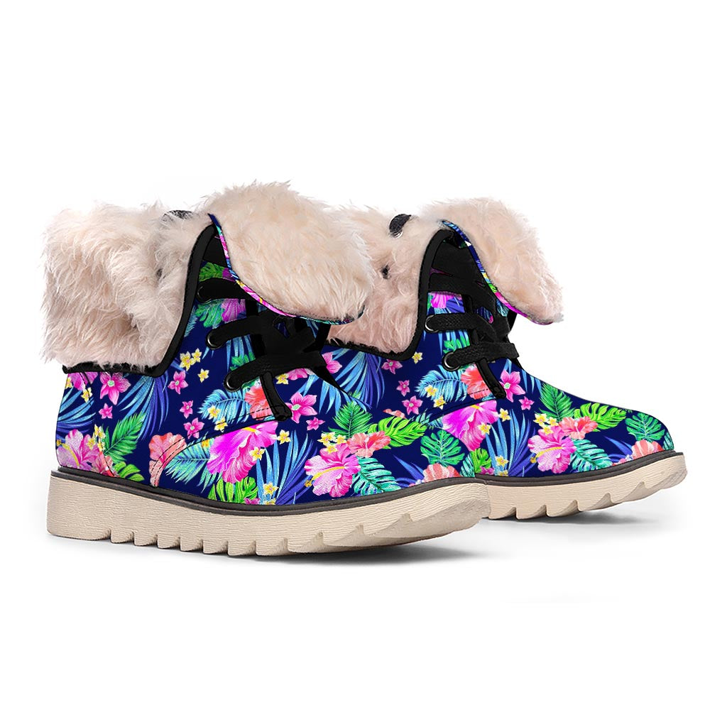 Hawaii Exotic Flowers Pattern Print Winter Boots