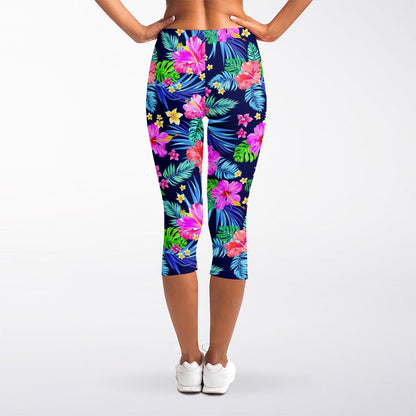 Hawaii Exotic Flowers Pattern Print Women's Capri Leggings