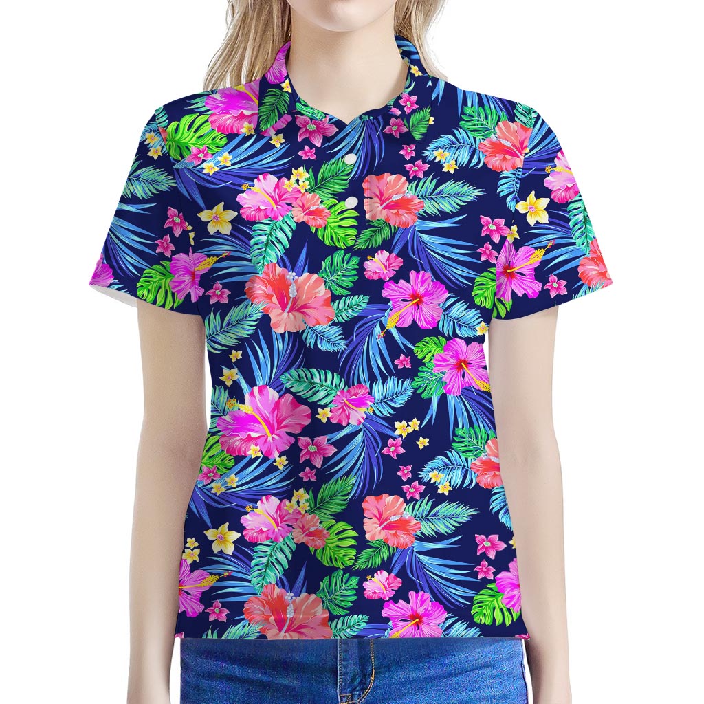 Hawaii Exotic Flowers Pattern Print Women's Polo Shirt