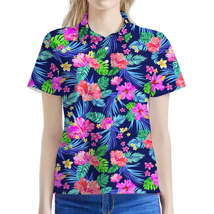 Hawaii Exotic Flowers Pattern Print Women's Polo Shirt