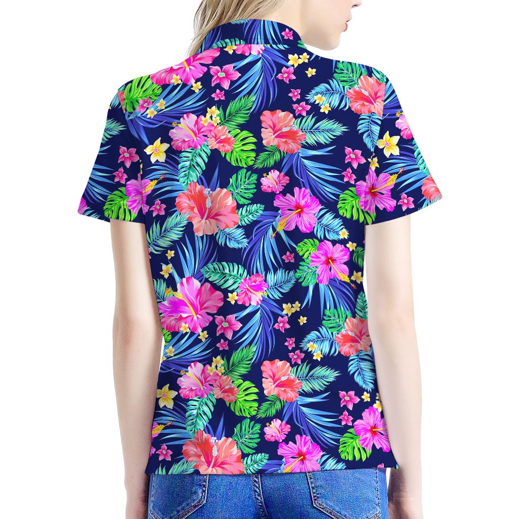 Hawaii Exotic Flowers Pattern Print Women's Polo Shirt
