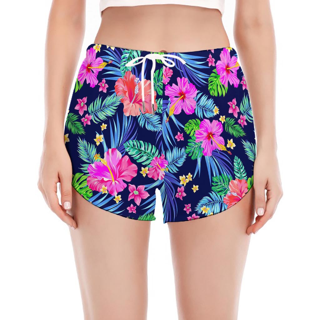 Hawaii Exotic Flowers Pattern Print Women's Split Running Shorts