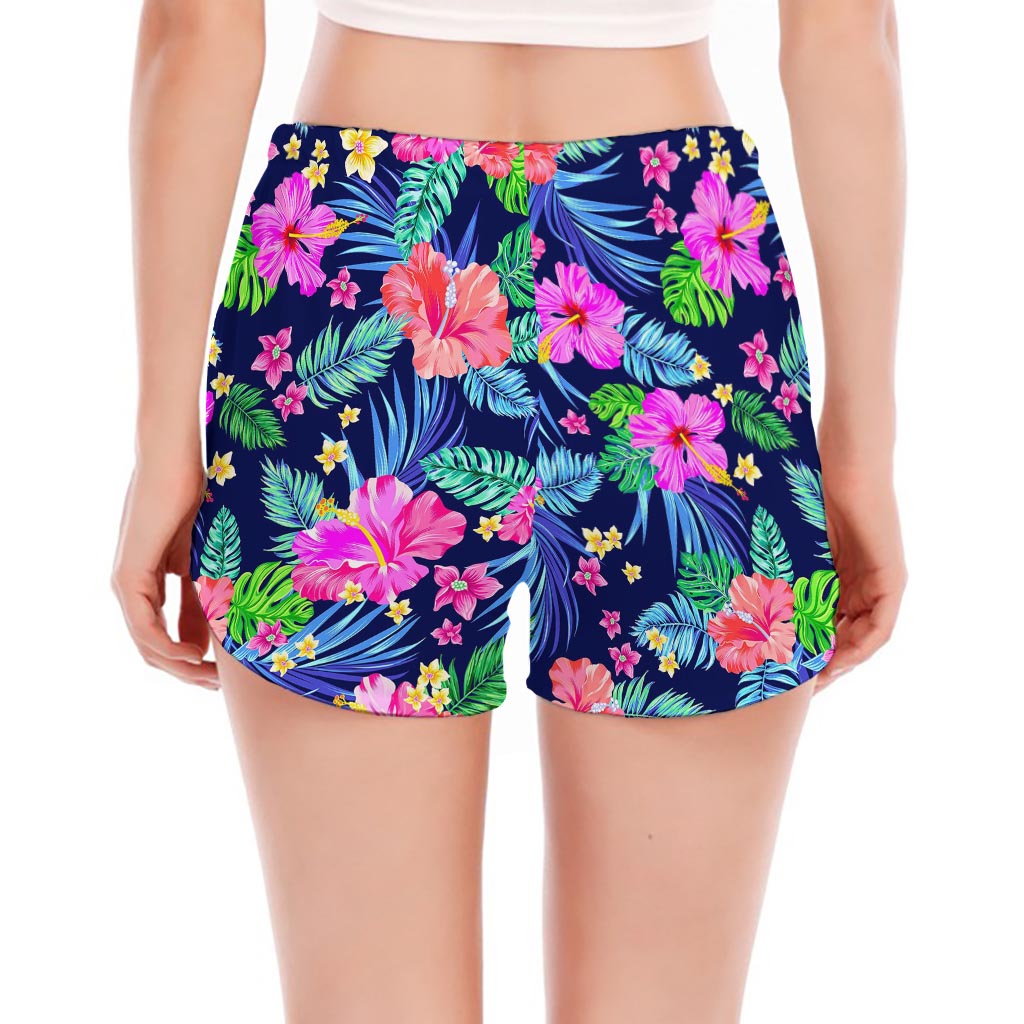 Hawaii Exotic Flowers Pattern Print Women's Split Running Shorts