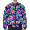 Hawaii Exotic Flowers Pattern Print Zip Sleeve Bomber Jacket