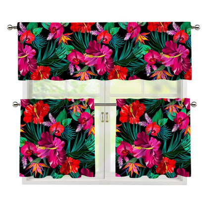 Hawaii Floral Flowers Pattern Print 3 Piece Kitchen Curtains