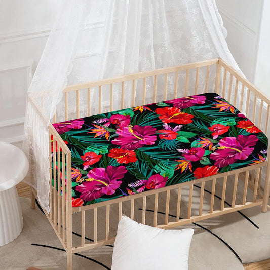 Hawaii Floral Flowers Pattern Print Baby Crib Sheet