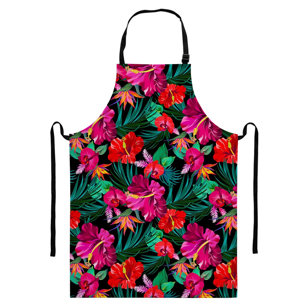 Hawaii Floral Flowers Pattern Print Bib Apron With Pocket